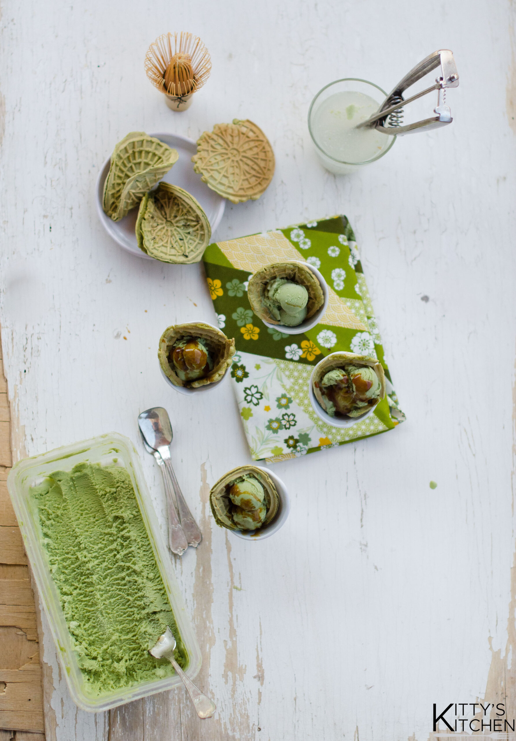 cialda gelato al tè matcha e caramello