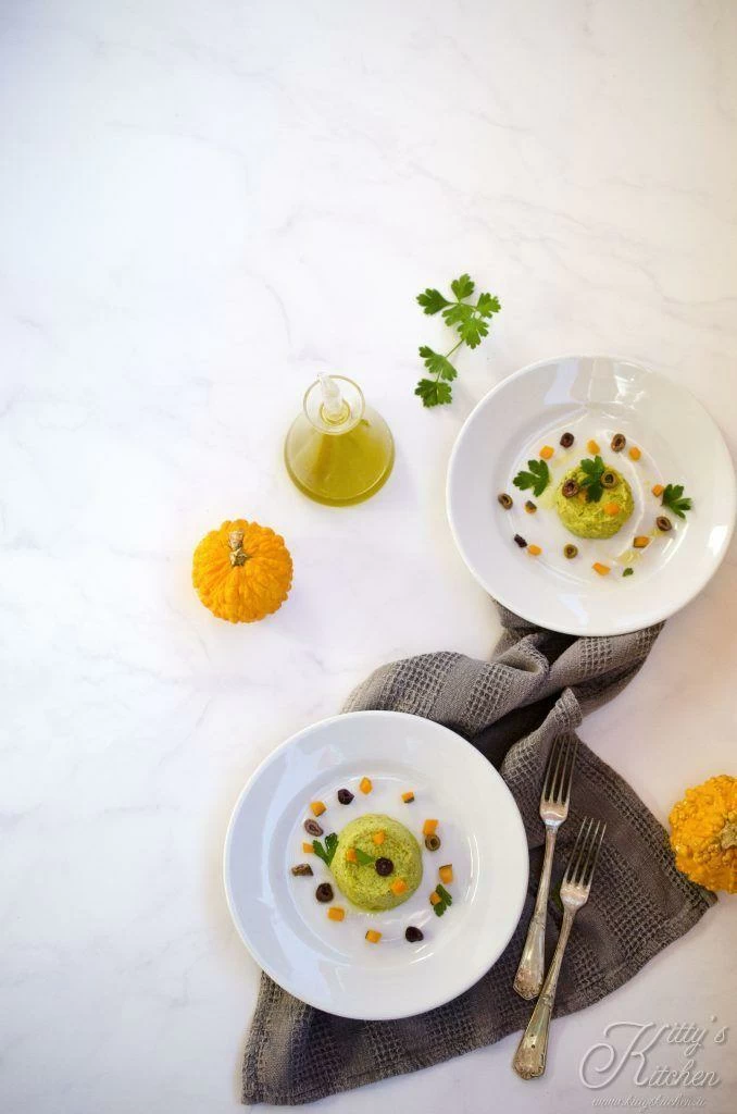 Flan di broccoli con zucca e olive taggiasche