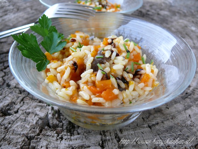 Risotto zucca, funghi e balsamico