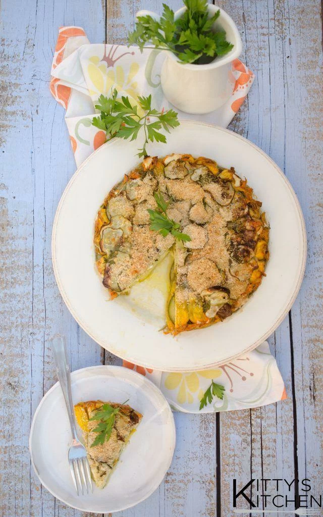 Torta di fiori di zucca, ricotta e zucchine