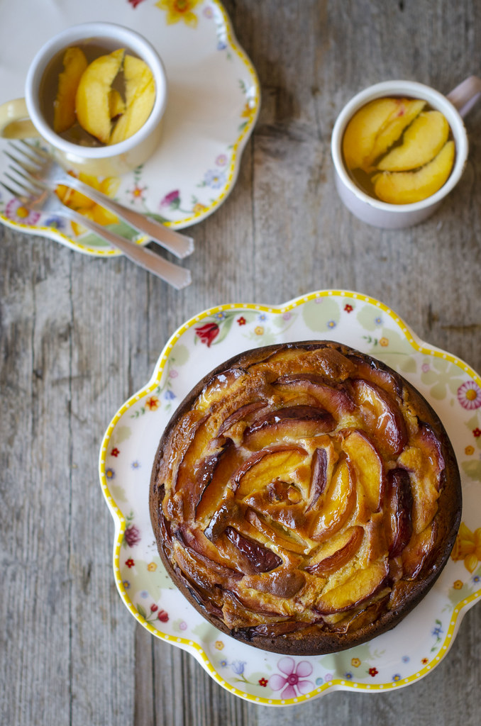 torta pesche e ricotta, senza burro